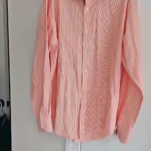 mens thomas dean sz l orange striped button front dress shirt